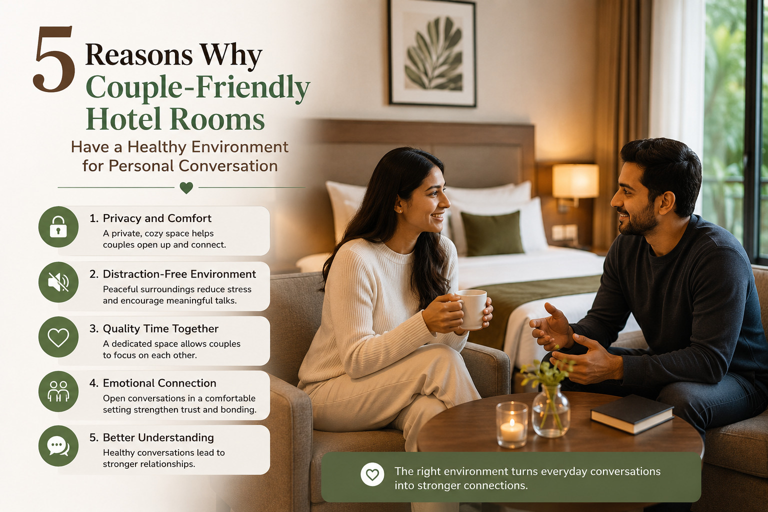5 Reasons Why Couple-Friendly Hotel Rooms Have a Healthy Environment for Personal Conversation.