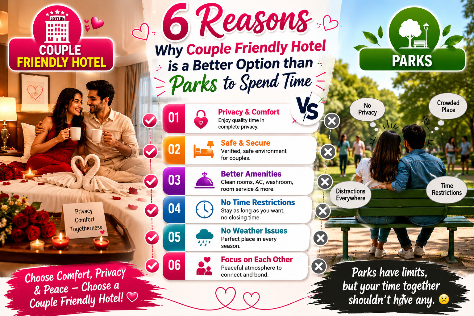 6 Reasons Why Couple Friendly Hotel is a Better Option than Parks to Spend Time